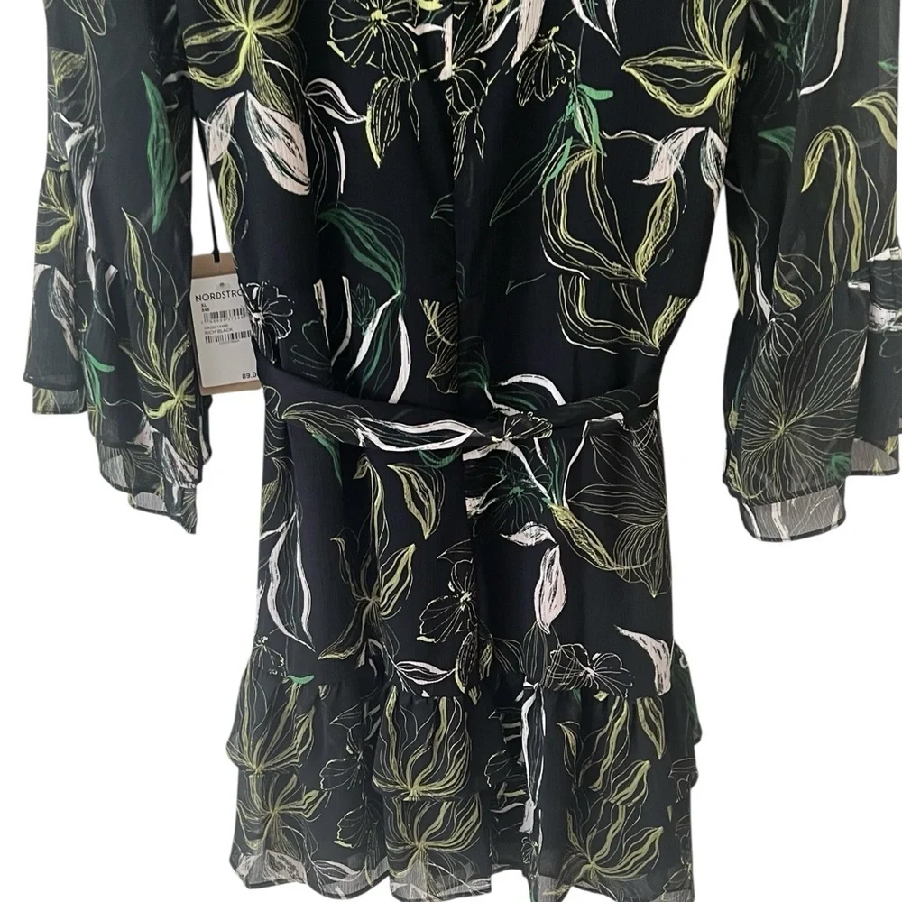 Halogen Black Floral Ruffle Minidress Rich Black NWT XL